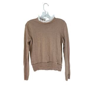 J. Crew 100% Merino Wool Brown Sweater with Lace Collar Medium